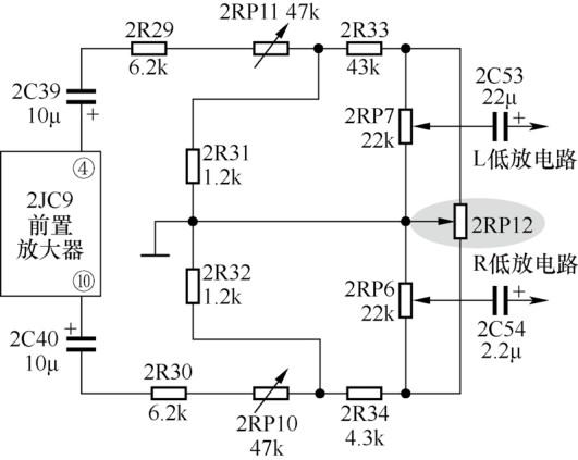图1 X型单联电位器组成的立体声平衡控制器电路